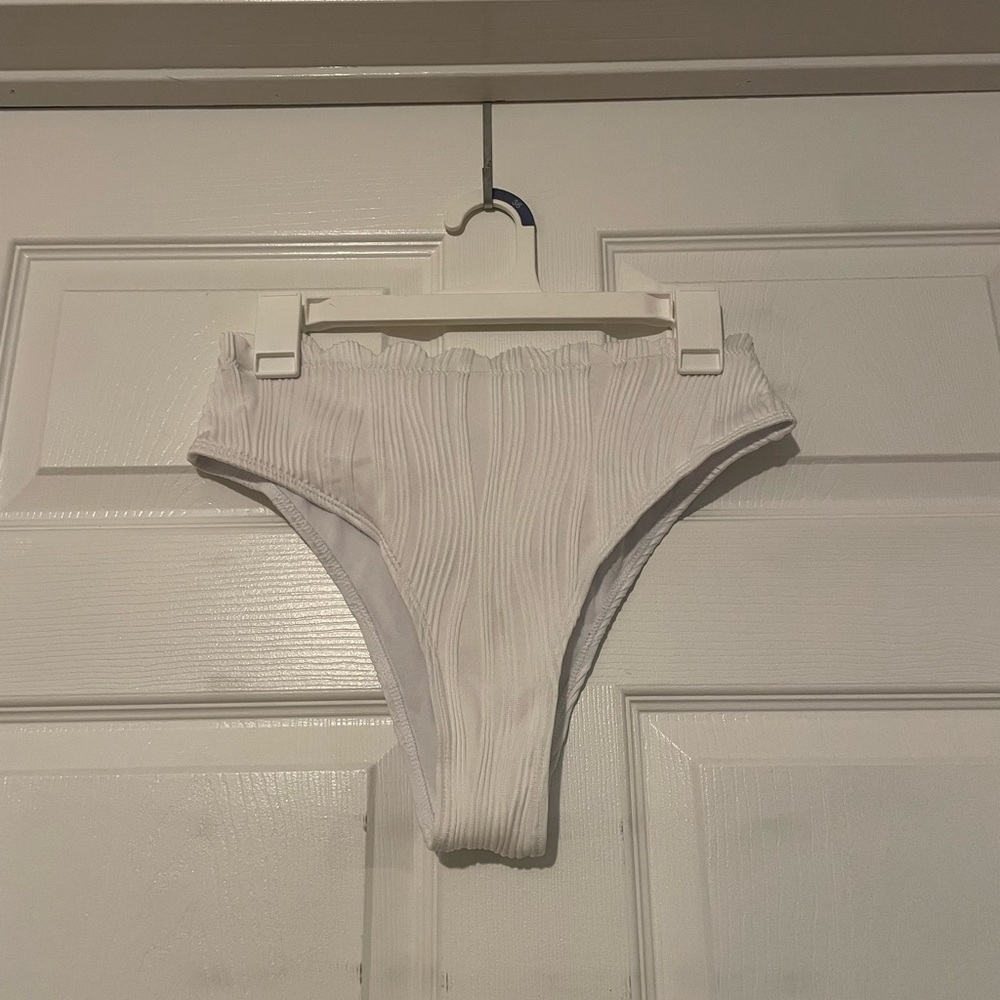 White Ribbed High-Waist Bikini Bottom